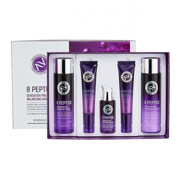 Заказать онлайн Enough Набор антивозрастных средств с пептидами Premium 8 Peptide Sensation Pro Balancing Skin Care в KoreaSecret