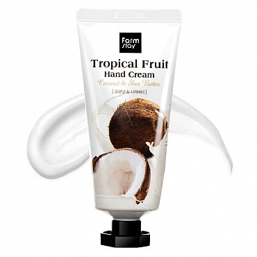 Farmstay Питательный крем для рук с маслом ши и кокосом Tropical Fruit Hand Cream Coconut