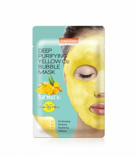 Заказать онлайн Purederm Пузырьковая маска с куркумой Deep Purifying Yellow O2 Bubble Mask Turmeric в KoreaSecret